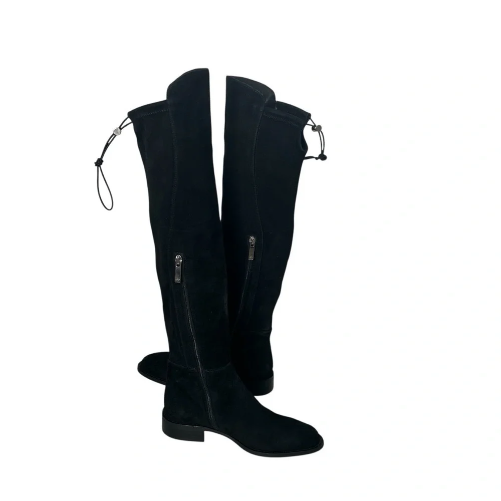 Aquatalia Norina OTK Waterproof Boot Black Stretch Suede Drawcord Women’s 5.5